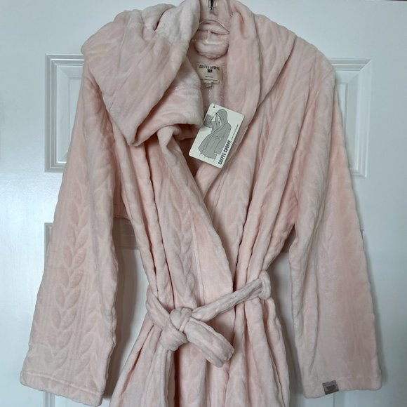 COFFEE SHOPPE Women's Spa-Day Short Hooded Wrap Robe NWT Size S/M - Picture 1 of 10